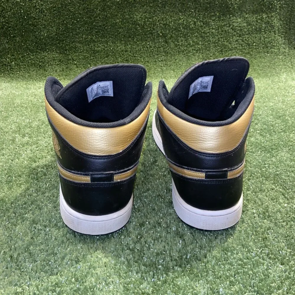 Air Jordan 1 Mid Black Metallic Gold Men’s Size 13 Athletic Basketball Sneakers